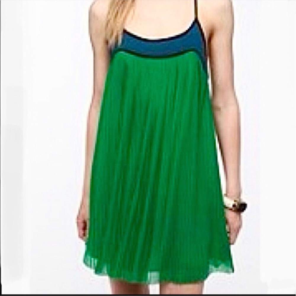 Cooperative Blue and Green Pleated dress with Spaghetti Straps